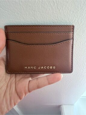 Marc Jacobs Brown Pebbled Leather Card Case with Gold Logo